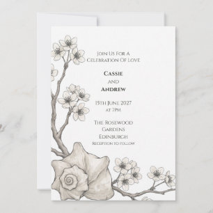 Coastal Elegance Conch and Flowering Pear Invitation