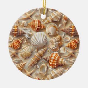 Coastal Elegance Seashell Pattern Ceramic Ornament