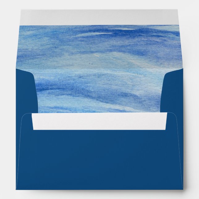Coastal Elegance Watercolor Wave Classic Blue Envelope (Back (Bottom))