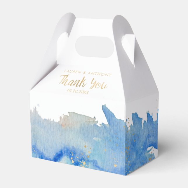 Coastal Elegance Watercolor Wave Favour Box (Front Side)