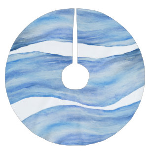 Coastal Elegance Watercolor Wave Tree Skirt