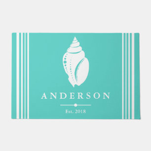 Coastal Elegant White Seashell   Personalized Doormat