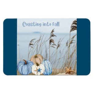 Coastal Fall Blue and White Pumpkins and Starfish Magnet