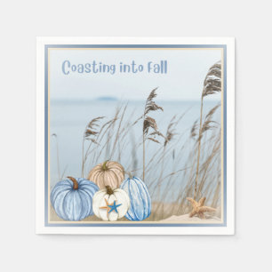 Coastal Fall Blue and White Pumpkins and Starfish  Napkin