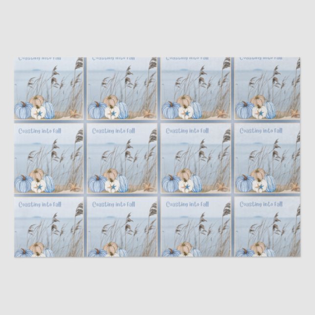 Coastal Fall Blue and White Pumpkins and Starfish  Tissue Paper (Front)