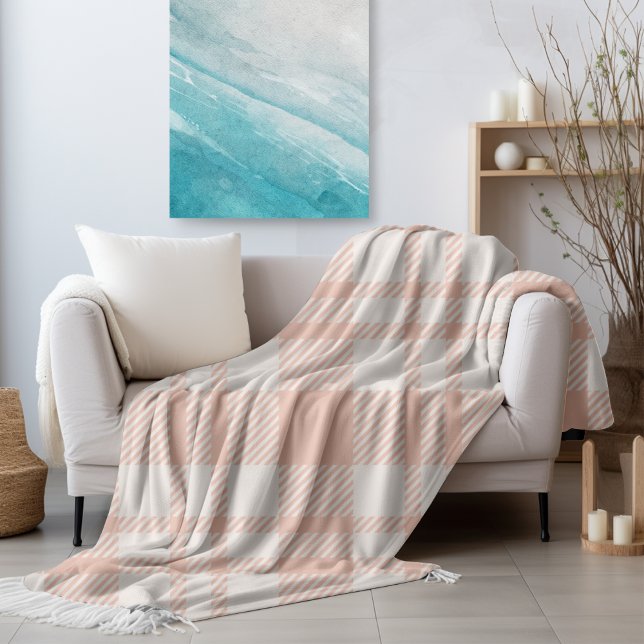 Coastal Fall Cozy Coral Plaid Fleece Blanket (Creator Uploaded)