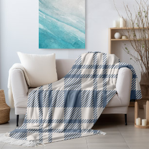 Coastal Fall Cozy Navy Blue Plaid Fleece Blanket