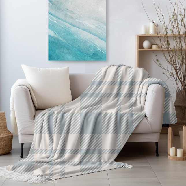 Coastal Fall Cozy Ocean Blue Plaid Fleece Blanket (Creator Uploaded)
