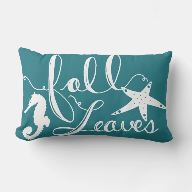 Coastal Fall Leaves Script Starfish & Seahorse Lumbar Pillow (Front)