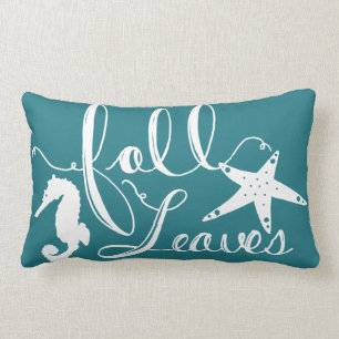 Coastal Fall Leaves Script Starfish & Seahorse Lumbar Pillow