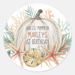 Coastal Fall Little Pumpkin Birthday  Classic Round Sticker