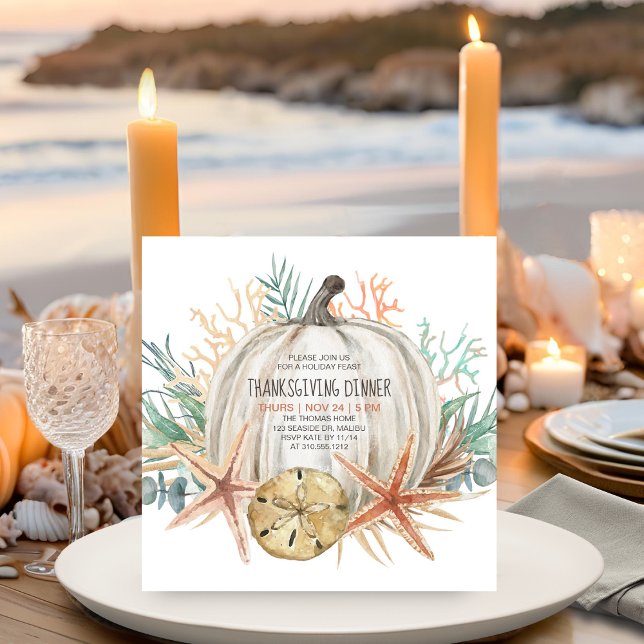 Coastal Fall Pumpkin and Seashells Thanksgiving  Invitation (Creator Uploaded)