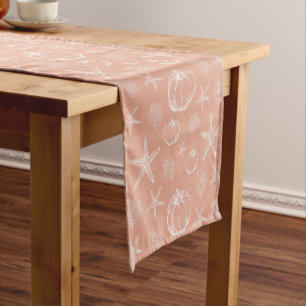 Coastal Fall Pumpkin Seashell Short Table Runner