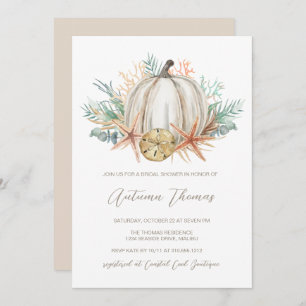 Coastal Fall Pumpkin & Seashells Bridal Shower  Invitation