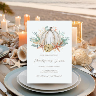 Coastal Fall Pumpkin Seashells Thanksgiving Dinner Invitation