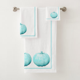 Coastal Farmhouse Style Blue Pumpkins Bath Towel Set