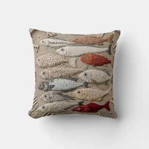 Coastal Fish Nautical Beach House Rustic Fishing Throw Pillow