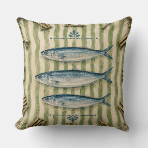 Coastal Fish Nautical Seafood Fishing Cabin Beach Throw Pillow