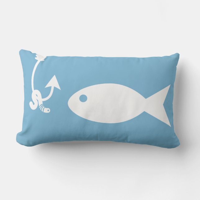 Coastal Fish Silhouettes & Worm | Monogram Lumbar Pillow (Front)