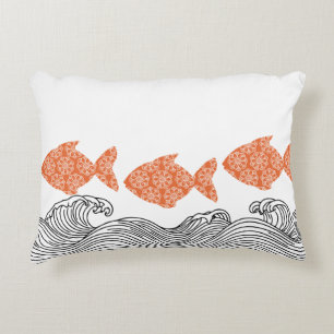 Coastal Fish & Waves Accent Pillow