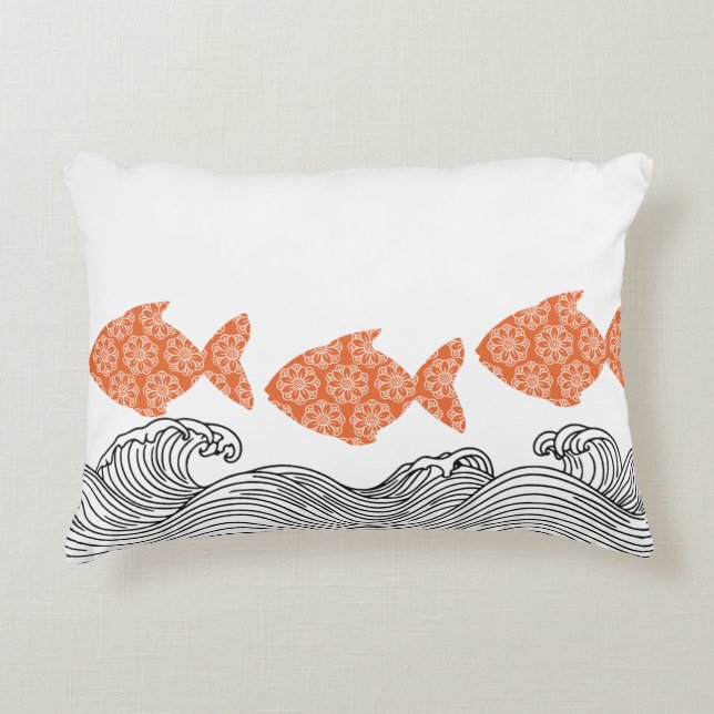 Coastal Fish & Waves Accent Pillow (Front)