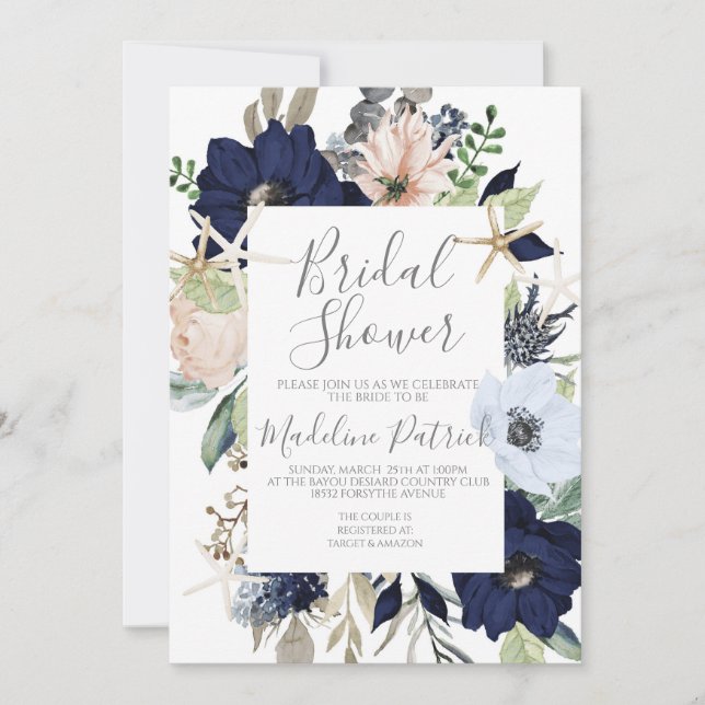 Coastal Floral Bridal Shower Invitation (Front)