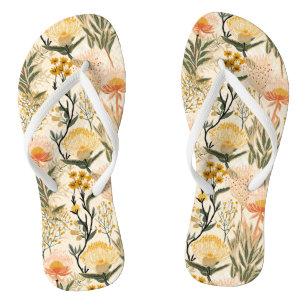 Coastal Floral Pattern Flip Flops