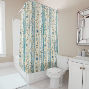 Coastal Floral Stripe Aqua Beige Elegance Design