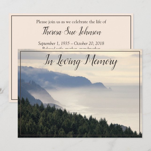 Coastal Fog & Forest Memorial Service Announcement (Front/Back)
