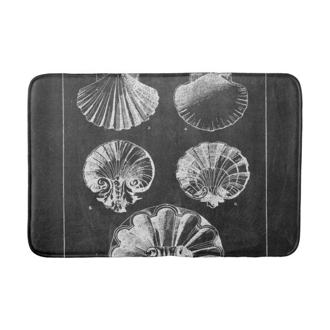 coastal french botanical art chalkboard seashells bath mat (Front)