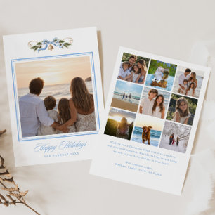 Coastal Garland Blue Gold Photo Holiday Card