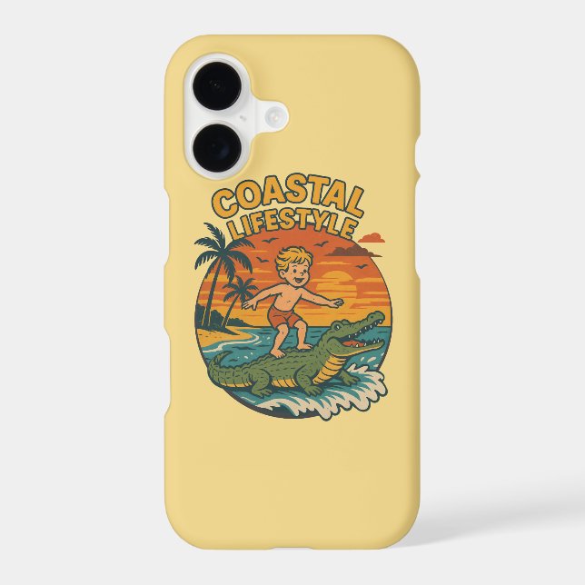 Coastal Gator Surfing -Retro Surf Beach Cell Phone (Verso)
