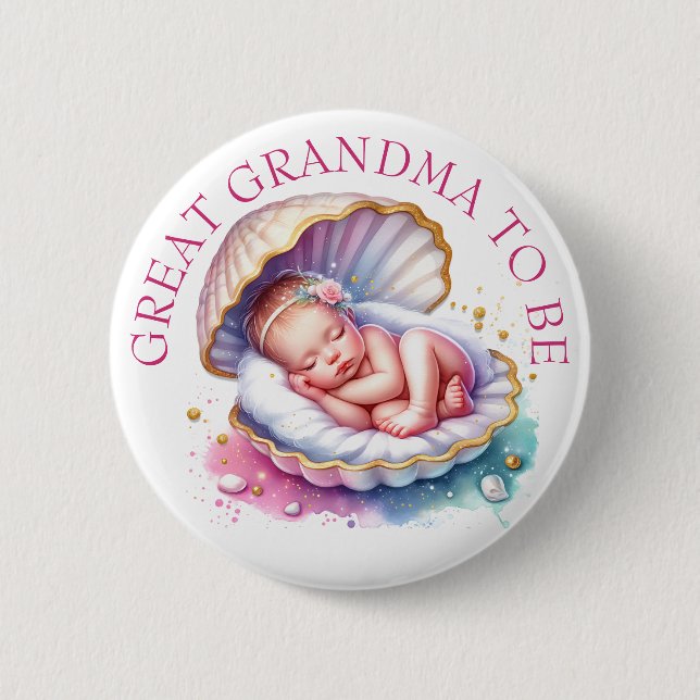 Coastal Girl's Baby Shower Great Grandma to be 2 Inch Round Button (Front)
