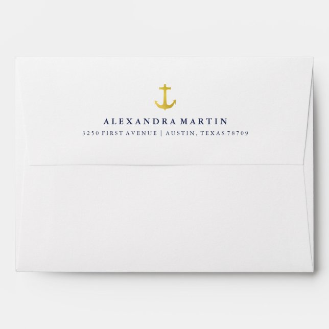 Coastal Glamour | Gold Anchor and Navy Blue Inside Envelopes (Back (Top Flap))