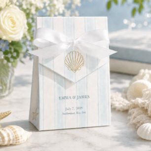 Coastal Gold Seashell Blue White Wedding Favor Box