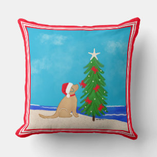 Coastal Golden Dog Beach Christmas 2025 Pillow