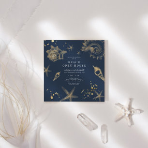 Coastal Golden Elegant Square Open House Invitation
