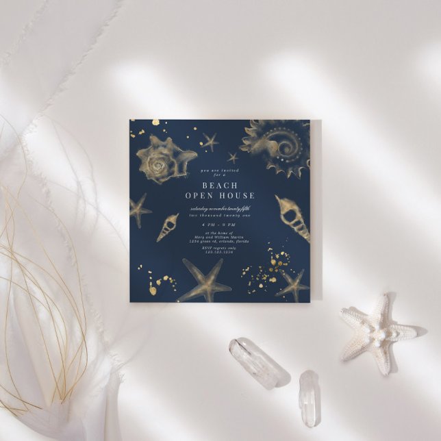 Coastal Golden Elegant Square Open House Invitation (Creator Uploaded)