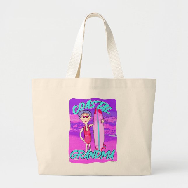 Coastal Grandma Epic Beach Trend Cartoon Large Tote Bag (Front)