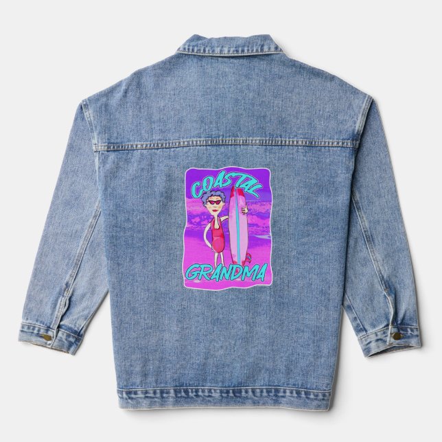 Coastal Grandma Totally Trending Fun Cartoon Denim Jacket (Back)