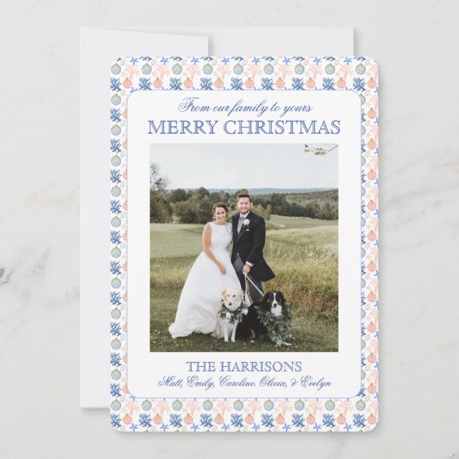Coastal Grandmillennial Christmas seashell Photo Holiday Card (Front)