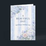 Coastal Grandmother Blue Hydrangea Elegant Card<br><div class="desc">Celebrate with the timeless elegance of the coastal grandmother aesthetic. This birthday card features beautiful watercolor blue hydrangeas and classic nautical stripes, perfect for those who love a clean, breezy, and sophisticated style. Ideal for a mother, grandmother, or friend who enjoys the seaside vibe. Personalize the name and inside message...</div>