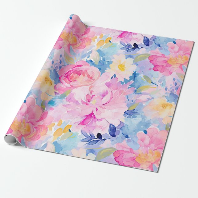Coastal Grandmother Floral Garden Aesthetic Gift Wrapping Paper (Unrolled)