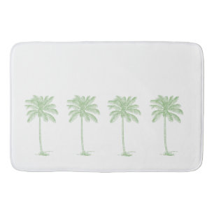 Coastal Green and White Palm Palmetto Trees Bath Mat