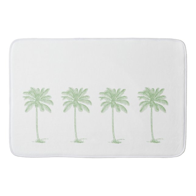 Coastal Green and White Palm Palmetto Trees Bath Mat (Front)