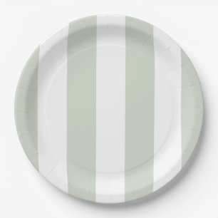Coastal Green Cabana Stripes Birthday Paper Plate
