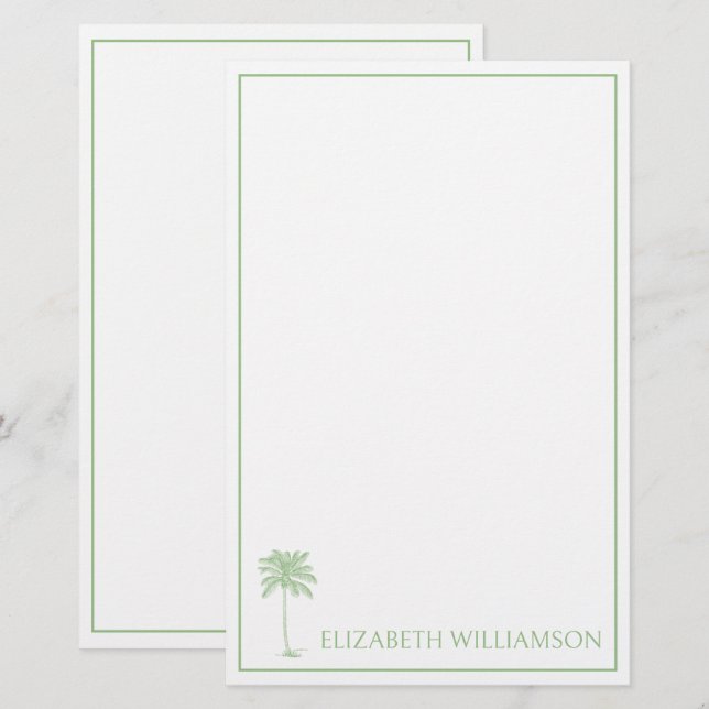 Coastal Green Palmetto Palm Tree Personalized Stationery (Front/Back)