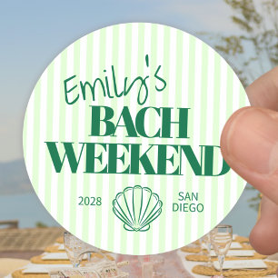 Coastal Green Striped Bach Weekend Shell Classic Round Sticker