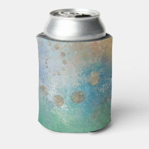 Coastal Grunge   Blue and Green Watercolor Gold Can Cooler