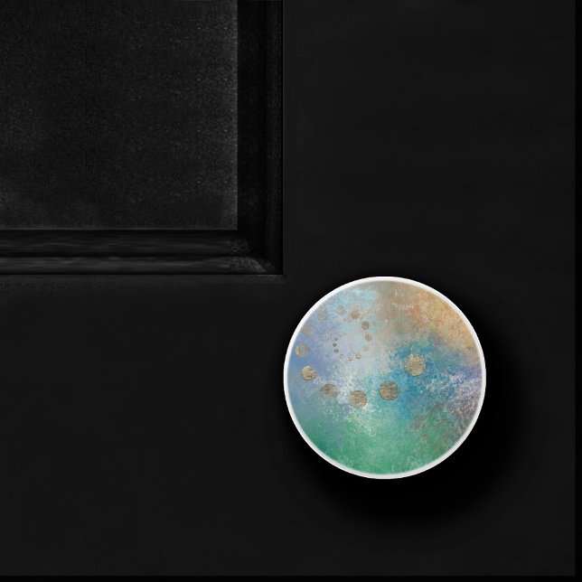 Coastal Grunge | Blue and Green Watercolor Gold Ceramic Knob (Creator Uploaded)